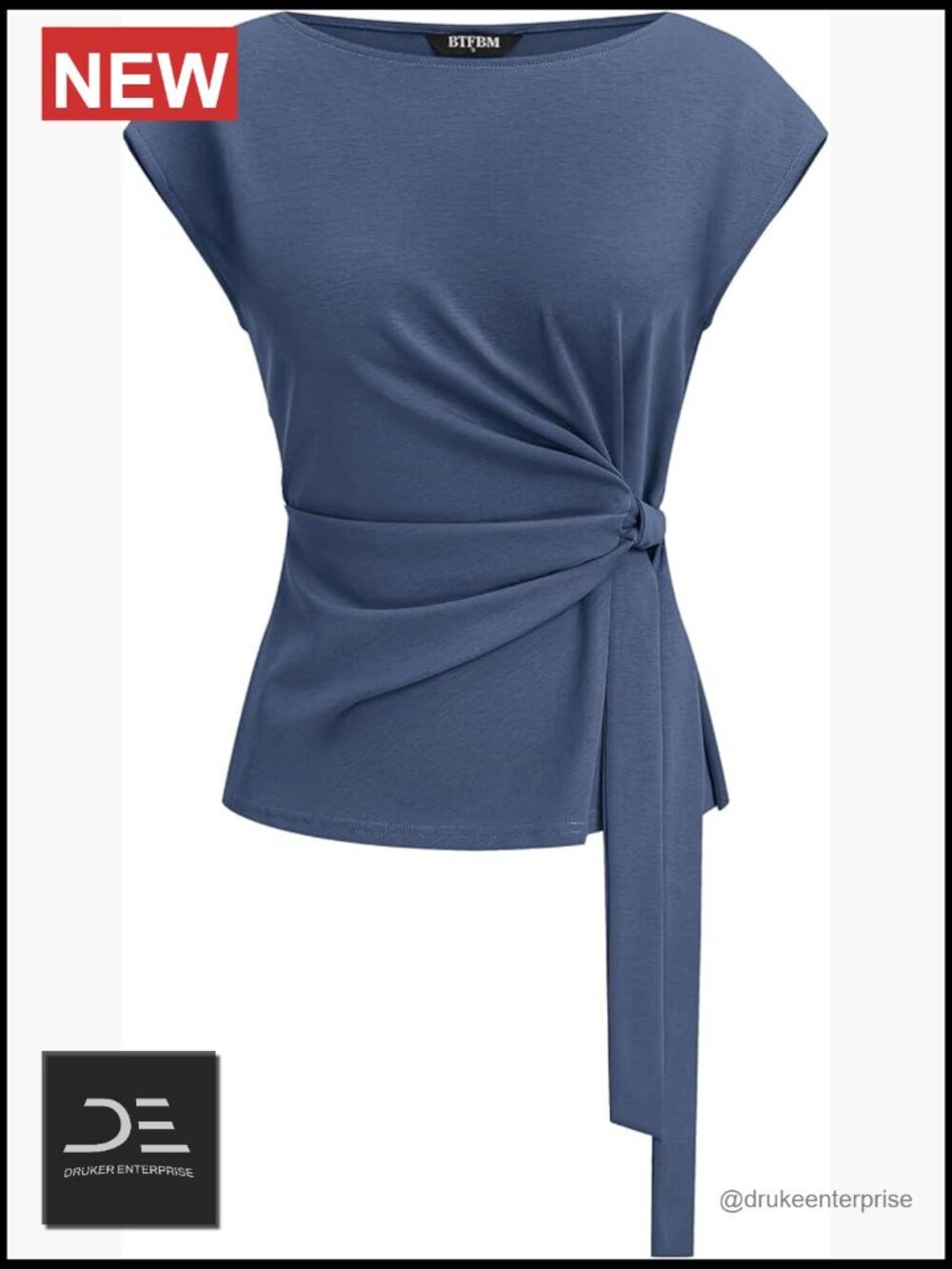 Cap Sleeve Tie Waist Blouse - Lightweight Cotton Blend